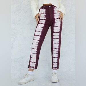 PacSun Raspberry Burgundy High Rise Straight Leg Tie Dye Boho Casual Jeans 26